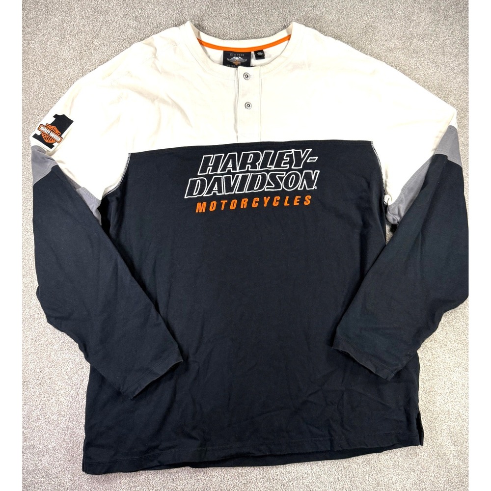 Harley-Davidson Mens 2XL‎ Colorblock Henley Shirt Long Sleeve